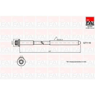 Kuva FAI AutoParts B1018 Kannen Pultit Torx, ulko 10 RENAULT: TRAFIC 2 Bus, CLIO 2, 3, OPEL: Vivaro A Combi