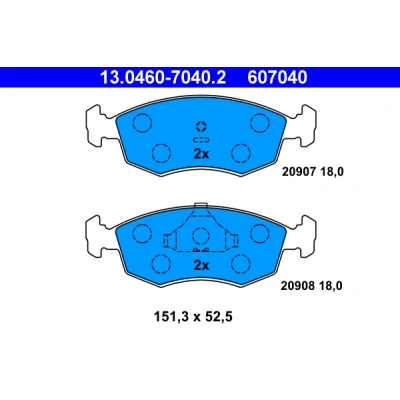 Kuva ATE 13.0460 7040.2 Jarrupalat Ei kulumisenilmaisimelle, Ilman kulumisenilmaisinta FORD: Sierra Mk1 Hatchback, Mk2 Sedan, ESCORT 4
