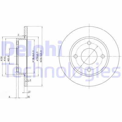Kuva DELPHI BG3055 Jarrulevyt 240 12 4 täysi rasvattu käsittelemätön ilman pyöränlaakeria, ABS sensorirengasta FORD: FIESTA 5 Van, 4, 3