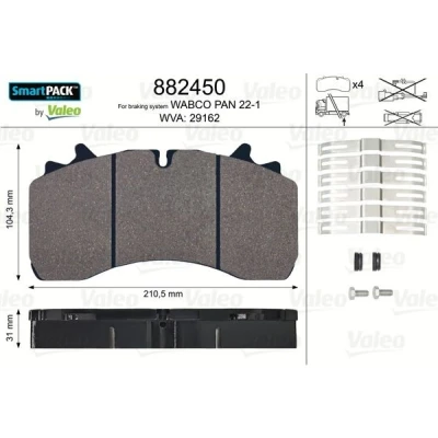 Kuva VALEO 882450 Jarrupalat SMARTPACK Etuakseli Ilman kulumisenilmaisinta varmistusruuvisarjalla
