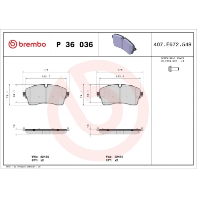 Kuva BREMBO P 36 036 Jarrupalat Ilman kulumisenilmaisinta Jarrusatulan ruuveilla tarvikkeita