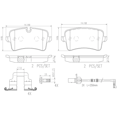 Kuva BREMBO P85120NX Jarrupalat Sis. kulumisenilmaisimen Jarrusatulan ruuveilla, Huudonvaimennuspellillä Tarvikkeilla