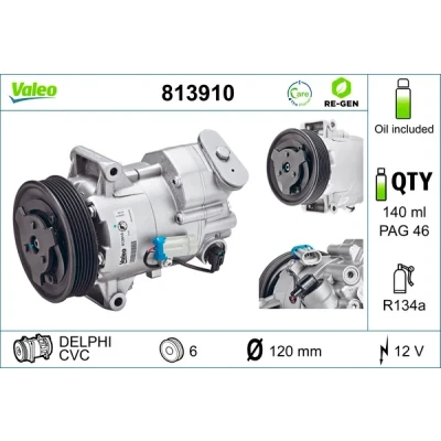 Kuva VALEO 813910 Ilmastoinnin Kompressori CVC 12 PAG 46 R 134a kompressoriöljyllä REMANUFACTURED OPEL: Insignia A Sports Tourer, Astra J Tourer