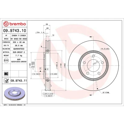 Kuva BREMBO COATED DISC LINE 09.9743.11 Jarrulevyt 302 28 5 tuuletettu sisältä pinnoitettu hiiliteräs CHRYSLER: Voyager 4, / Grand 3