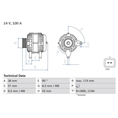 Kuva BOSCH 0 986 083 200 Laturi 14V 100A RENAULT: GRAND SCENIC 2, DACIA: Duster SUV
