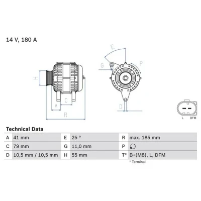 Kuva BOSCH 0 986 083 940 Laturi 14V 180A FIAT: Ducato III Van, II Bussi