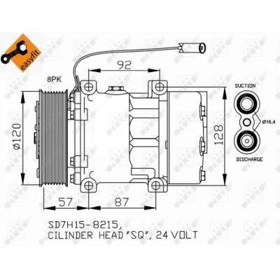 Kuva NRF EASY FIT 32752 Ilmastoinnin Kompressori SD7H15 24 PAG 46 kompressoriöljyllä, Tiivisterenkaalla