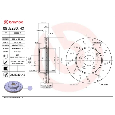 Kuva BREMBO Jarrulevy MERCEDES BENZ: C sarja T modell, E Sedan 295mm 28mm 5 rei&#039;itetty/tuuletettu sisältä pinnoitettu 09.B280.4X
