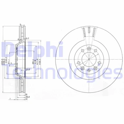 Kuva DELPHI BG9844 Jarrulevyt 329 30 5 Tuuletettu rasvattu käsittelemätön ilman pyöränlaakeria, ABS sensorirengasta PEUGEOT: 607 Sedan, 407 SW