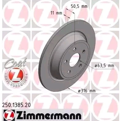 Kuva ZIMMERMANN COAT Z 250.1385.20 Jarrulevyt 316 11 5/5 5 108 täysi pinnoitettu FORD USA: Edge Mk2, FORD: Galaxy Mk3 MPV, S Max Mk2