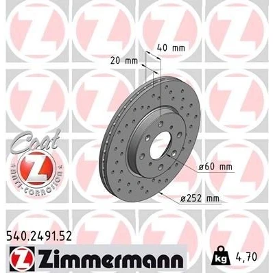 Kuva ZIMMERMANN SPORT COAT Z 540.2491.52 Jarrulevyt 252 20 8/4 4 100 tuuletettu sisältä, reijitetty pinnoitettu SUZUKI: SWIFT 3, Splash