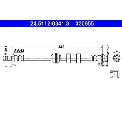 Kuva ATE 24.5112 0341.3 Jarruletku 340 M10x1 FORD: Focus Mk1 Farmari, Hatchback