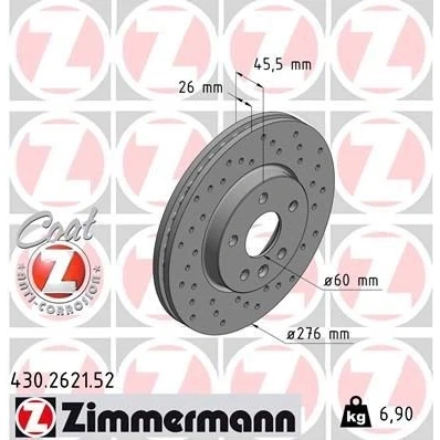 Kuva ZIMMERMANN SPORT COAT Z 430.2621.52 Jarrulevyt 276 26 6/5 5 105 tuuletettu sisältä, reijitetty pinnoitettu hiiliteräs OPEL: Astra J Sports Tourer