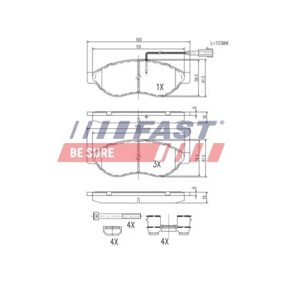 Kuva FAST FT29130 Jarrupalat Etuakseli kulumisanturilla FIAT: Ducato III Flatbed Kuorma auto / Alusta, Bussi, Van