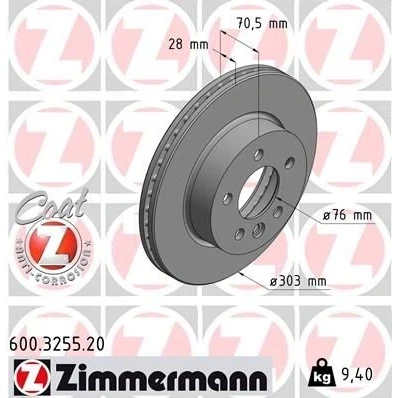 Kuva ZIMMERMANN Jarrulevy VOLKSWAGEN: Crafter Van COAT Z 28mm 6/5 5 aukko 120mm tuuletettu sisältä pinnoitettu hiiliteräs 600.3255.20 65508030000
