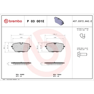 Kuva BREMBO P 03 001E Jarrupalat valmius kulumisenilmaisemelle