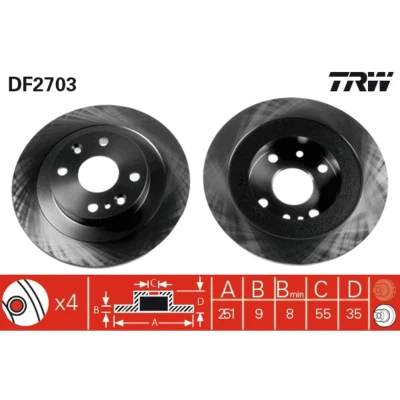 Kuva TRW DF2703 Jarrulevyt 251 9 4 100 täysi Lakattu MAZDA: MX 5 I, 2, FAMILIA