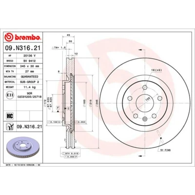 Kuva BREMBO 09.N316.21 Jarrulevyt 345 30 5 tuuletettu sisältä pinnoitettu hiiliteräs OPEL: Insignia B Grand Sport, Sports Tourer