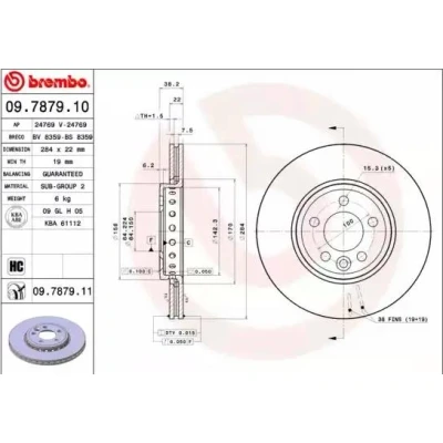 Kuva BREMBO COATED DISC LINE 09.7879.11 Jarrulevyt 284 22 5 tuuletettu sisältä pinnoitettu ROVER: 75