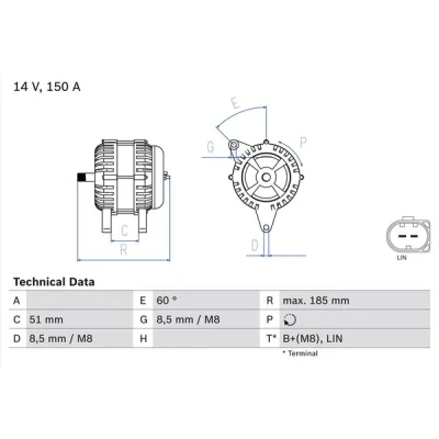Kuva BOSCH 0 986 048 380 Laturi 14V 150A FORD: MONDEO 4 Turnier, Galaxy Mk2 MPV, S Max Mk1