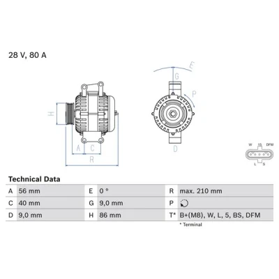 Kuva BOSCH 0 986 049 320 Laturi 28V 80A