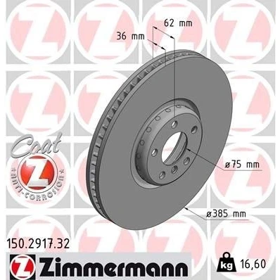 Kuva ZIMMERMANN FORMULA F COAT Z 150.2917.32 Jarrulevyt 385 36 6/5 5 120 tuuletettu sisältä, kaksiosainen jarrulevy pinnoitettu hiiliteräs BMW: X5, X6