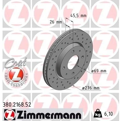 Kuva ZIMMERMANN SPORT COAT Z 380.2168.52 Jarrulevyt 276 26 6/4 4 114 tuuletettu sisältä, reijitetty pinnoitettu MITSUBISHI: Lancer 7 Limousine,