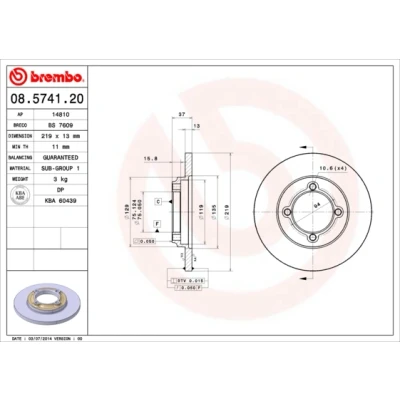 Kuva BREMBO 08.5741.20 Jarrulevyt 219 13 4 täysi