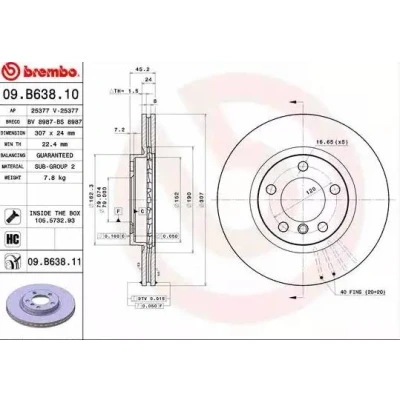 Kuva BREMBO COATED DISC LINE 09.B638.11 Jarrulevyt 307 24 5 tuuletettu sisältä pinnoitettu hiiliteräs Ruuveilla MINI: Countryman