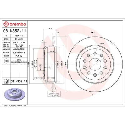 Kuva BREMBO 08.N352.11 Jarrulevyt 328 12 5 täysi pinnoitettu