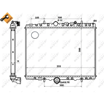 Kuva NRF EASY FIT 58352 Jäähdytin Alumiini 555 380 18 Tiivisterenkaalla Jäähdytysrivat juotetut PEUGEOT: 406 Sedan