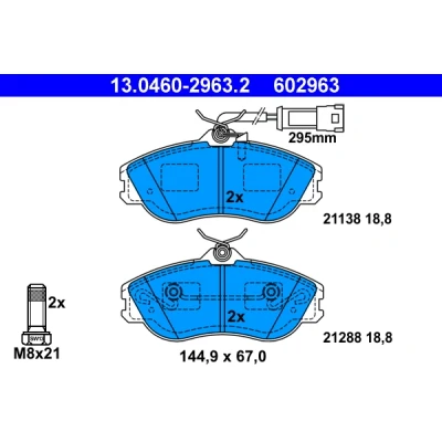 Kuva ATE 13.0460 2963.2 Jarrupalat Sis. kulumisenilmaisimen Jarrusatulan ruuveilla AUDI: 80 B4 Avant, Sedan, Coupe B3