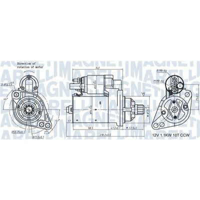 Kuva MAGNETI MARELLI 063721322010 Starttimoottori 12 1,1 10 VOLKSWAGEN: Golf 6, Passat B6 Sedan, Caddy 3, SEAT: Altea, Leon II Hatchback