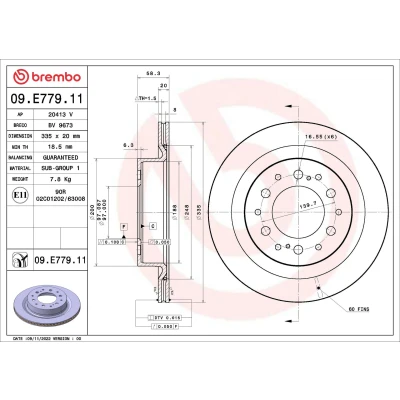Kuva BREMBO 09.E779.11 Jarrulevyt 335 20 6 tuuletettu sisältä pinnoitettu