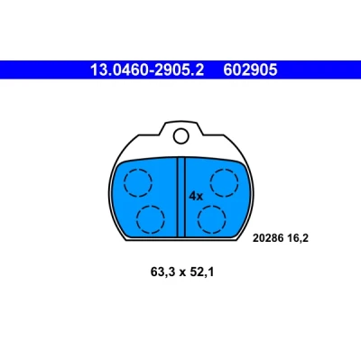 Kuva ATE 13.0460 2905.2 Jarrupalat Ei kulumisenilmaisimelle, Ilman kulumisenilmaisinta VOLKSWAGEN: Kupla