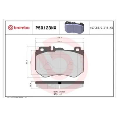 Kuva BREMBO P50123NX Jarrupalat valmius kulumisenilmaisemelle Huudonvaimennuspellillä Ilman tarvikkeita