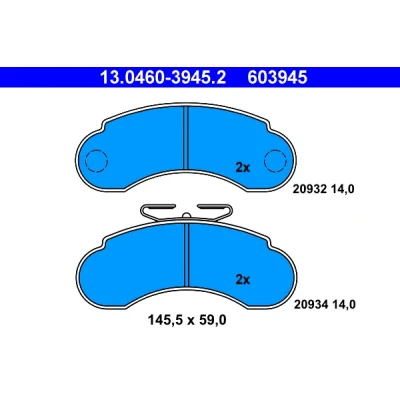Kuva ATE 13.0460 3945.2 Jarrupalat Ei kulumisenilmaisimelle, Ilman kulumisenilmaisinta MERCEDES BENZ: MB 100 Van