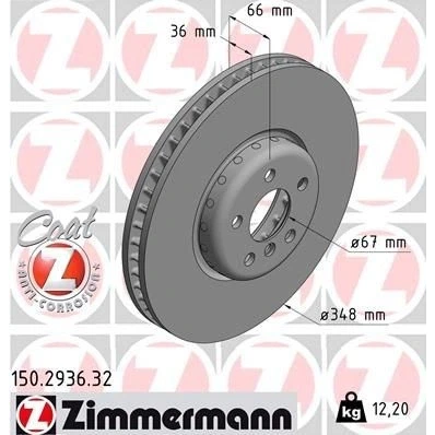 Kuva ZIMMERMANN FORMULA F COAT Z 150.2936.32 Jarrulevyt 348 36 6/5 5 112 tuuletettu sisältä, kaksiosainen jarrulevy pinnoitettu hiiliteräs BMW: Sedan