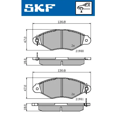 Kuva SKF VKBP 80212 Jarrupalat Kulumisenilmaisemelle CITROËN: Xsara Hatchback, RENAULT: Kangoo I, I Express