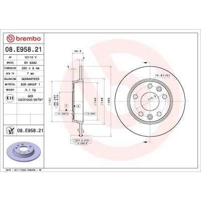 Kuva BREMBO Jarrulevy RENAULT: Zoe 260mm 8mm 5 täysi 08.E958.21 Jarrulevyt