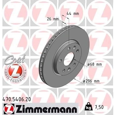 Kuva ZIMMERMANN COAT Z 470.5406.20 Jarrulevyt 296 26 7/5 5 114 tuuletettu sisältä pinnoitettu RENAULT: Megane 4, Talisman Grandtour, Sedan