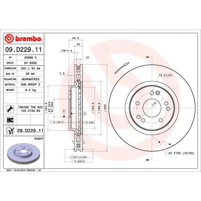 Kuva BREMBO 09.D229.11 Jarrulevyt 320 30 5 tuuletettu sisältä pinnoitettu hiiliteräs Ruuveilla MERCEDES BENZ: W124 Sedan, E sarja T modell, Sedan
