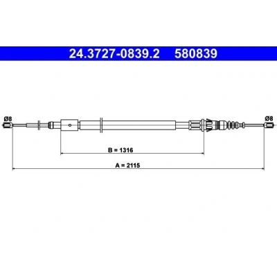 Kuva ATE 24.3727 0839.2 Käsijarruvaijeri 2115 PEUGEOT: 307 SW, Farmari, CITROËN: C4 I Hatchback
