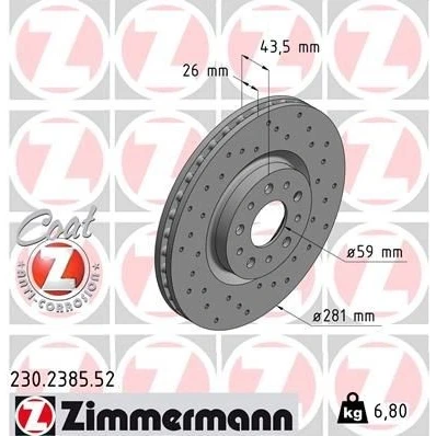 Kuva ZIMMERMANN SPORT COAT Z 230.2385.52 Jarrulevyt 281 26 10/5 5 98 tuuletettu sisältä, reijitetty pinnoitettu FIAT: Tipo Farmari