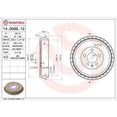 Kuva BREMBO 14.D996.10 Jarrurumpu 228,4