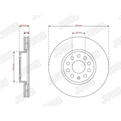 Kuva JURID Jarrulevy VOLKSWAGEN: Golf VIII Hatchback 306mm 26mm 5 112, 65mm Tuuletettu 563828JC Jarrulevyt