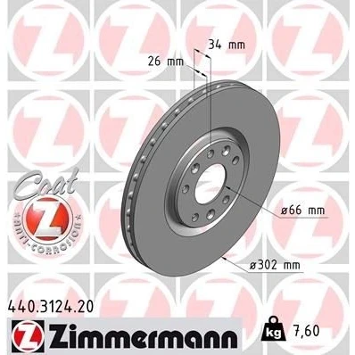 Kuva ZIMMERMANN COAT Z 440.3124.20 Jarrulevyt 302 26 8/5 5 108 tuuletettu sisältä pinnoitettu PEUGEOT: RCZ Coupe