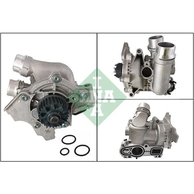 Kuva INA 538 0967 10 Vesipumppu Tiivisteillä Termostaatilla Metallikotelo hammashihna ulosottoon VOLKSWAGEN: Golf 5, Passat B6 Variant, B7 Variant
