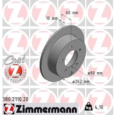 Kuva ZIMMERMANN COAT Z 380.2110.20 Jarrulevyt 262 10 6/5 5 114 täysi pinnoitettu MITSUBISHI: Lancer 8 Limousine,