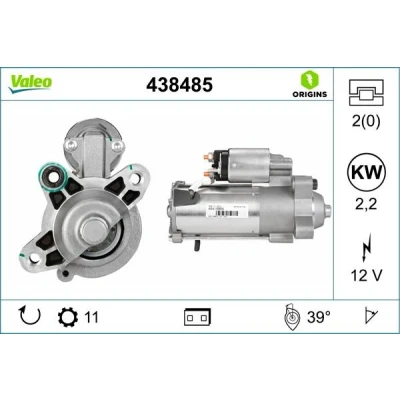 Kuva VALEO 438485 Starttimoottori 12 2,2 11 VOLVO: V50, V70 3, S80 II, FORD: S Max Mk1, MONDEO 4 Turnier, Focus 2 Kombi